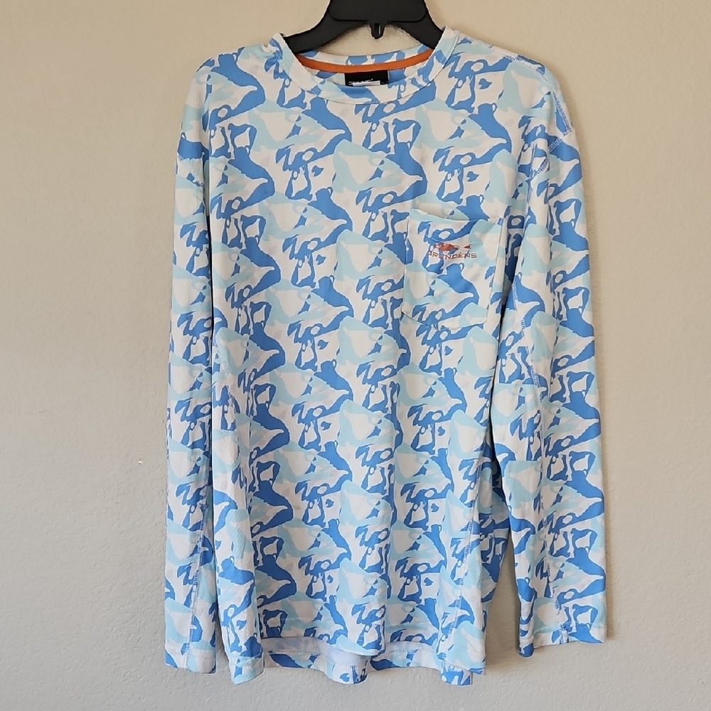 Grundens Light Blue‎ & White Patterned Long Sleeve Shirt Large